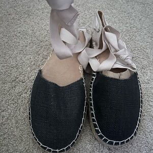 Old Navy Black Espadrille Flats with Elegant Ribbon Ties